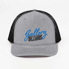 Load image into Gallery viewer, Gallery Logo Embroidered Trucker Hat (light print) Heather Grey / Black